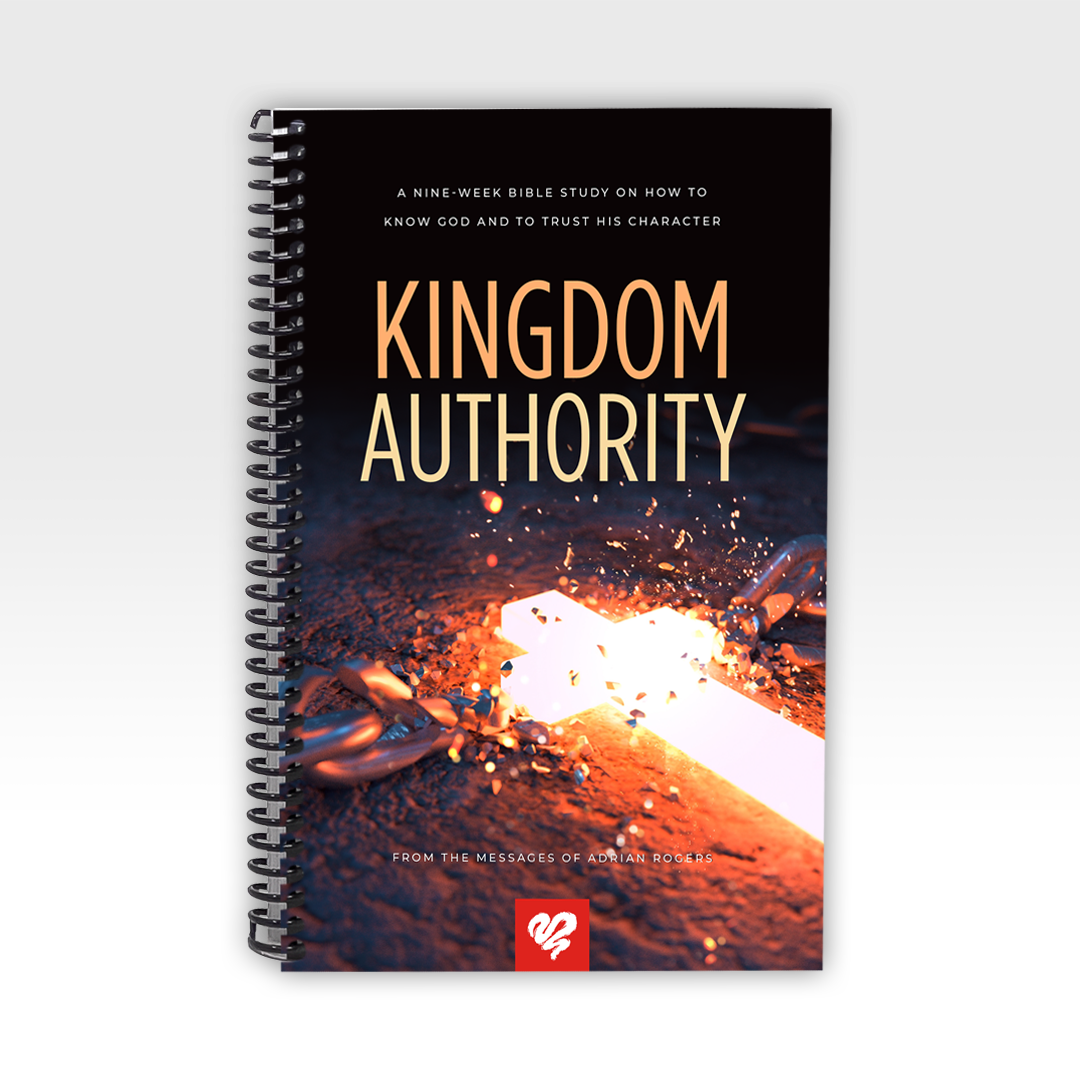 Cover of the Kingdom Authority Bible Study, a nine-week Bible study from the messages of Adrian Rogers that teaches believers how to understand, live in, and exercise the authority given through Christ.